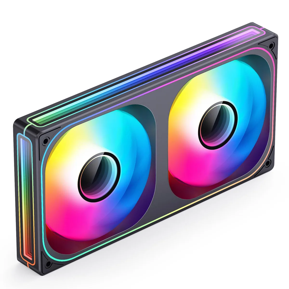Black 240mm dual-fan unit with infinity mirror lighting on front and sides