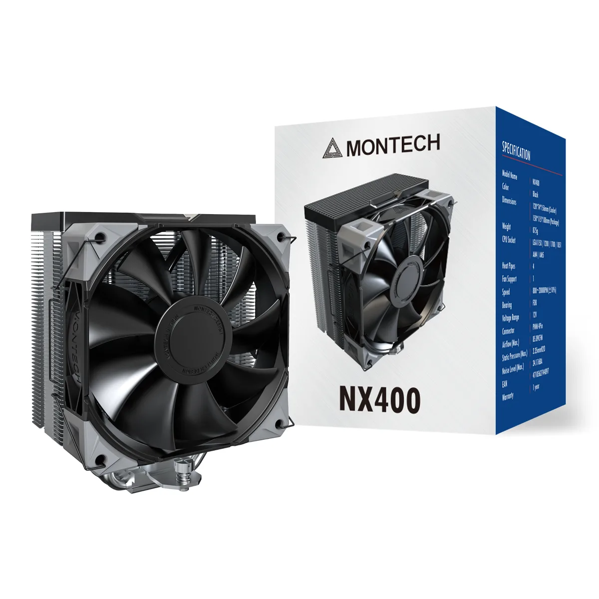 Montech Montech NX400 (B) CPU cooler 120mm 28mm fan 52 fins — 商品写真