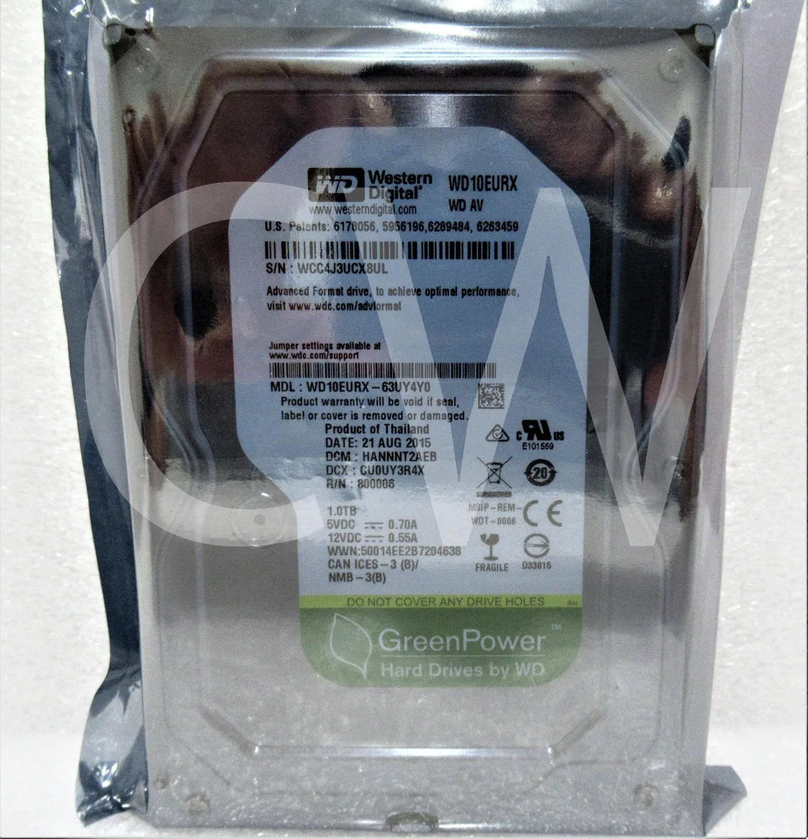 Silver rectangular 3.5 inch SATA hard drive with circuit board visible on underside