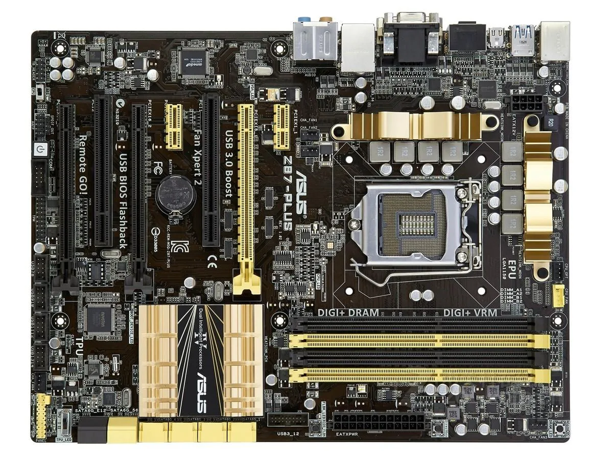 ASUS Z87-PLUS ATX motherboard with LGA 1150 socket and DDR3 slots
