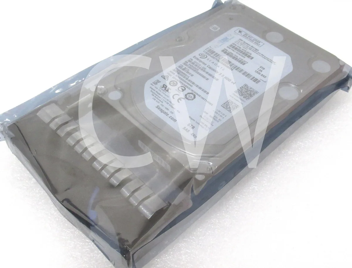 A 3.5 inch SAS hard drive in a black metal caddy