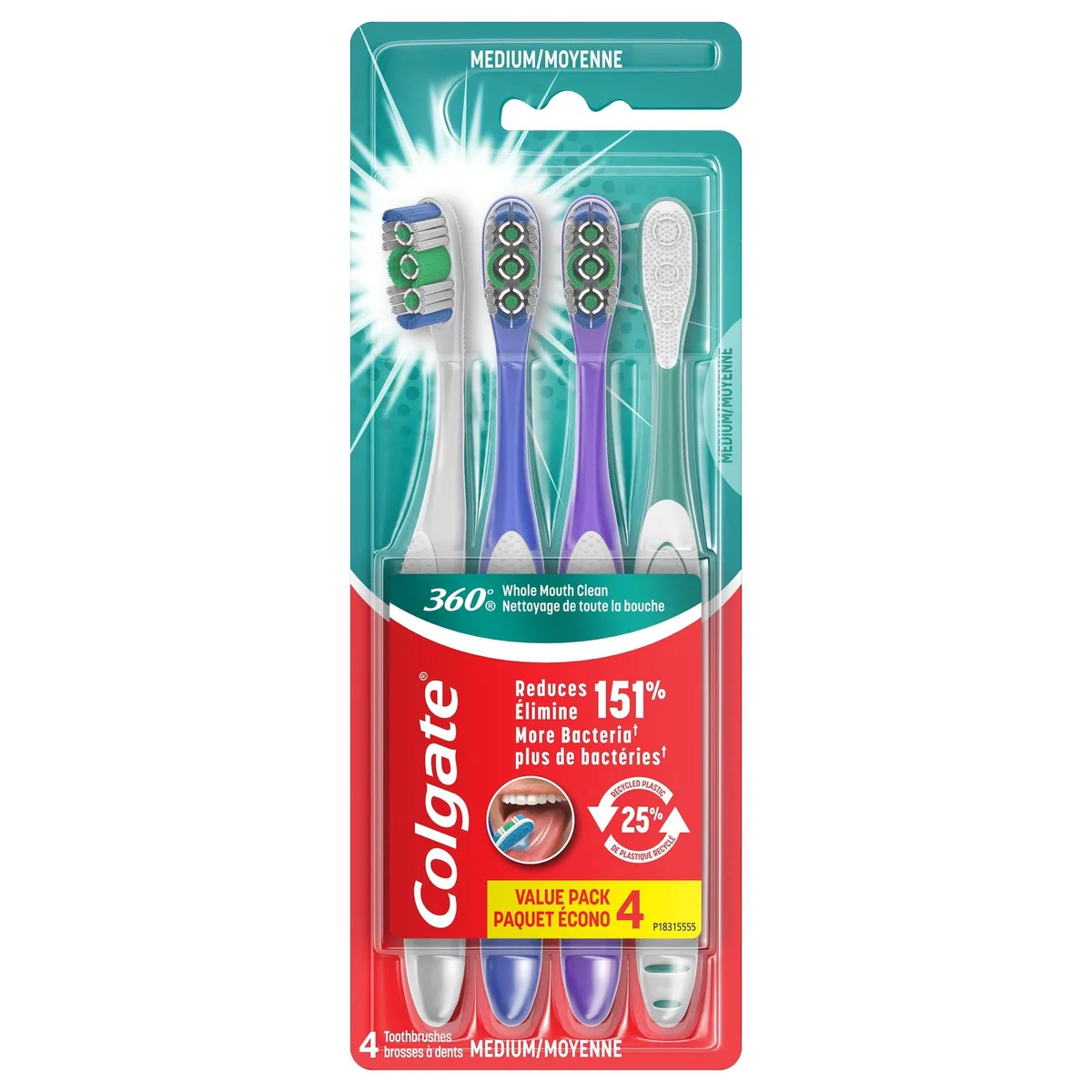 Colgate 360 Adult Toothbrush Medium 4 Count Red — product photo