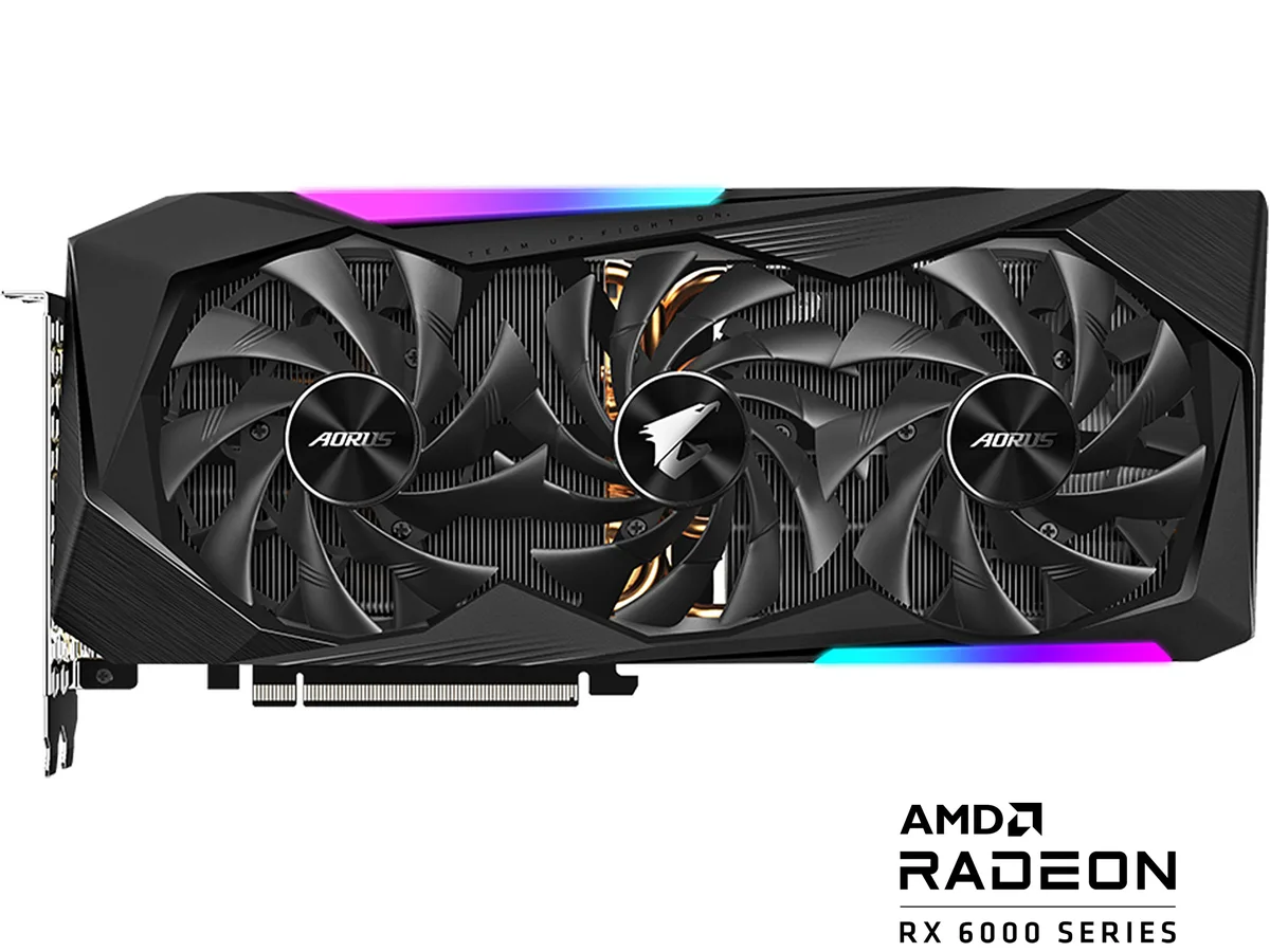 Large graphics card with three fans, metal backplate and LCD side display