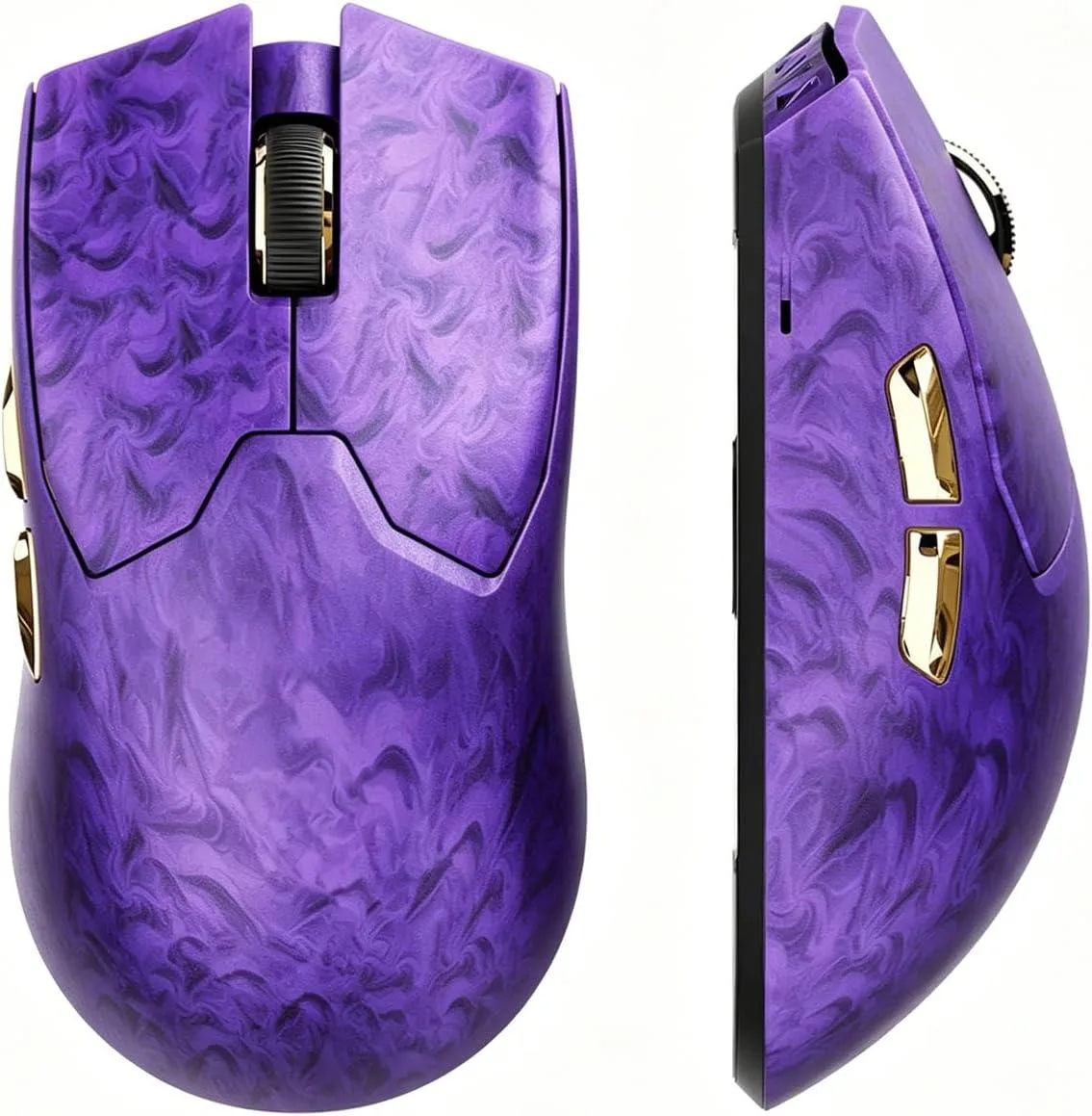 Purple carbon-fibre wireless gaming mouse, lightweight ergonomic shell with ice-feel coating, USB-C cable and 8K receiver included