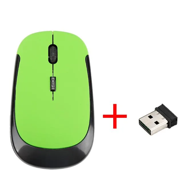 Green wireless gaming mouse with USB receiver, ergonomic shape, 49g weight