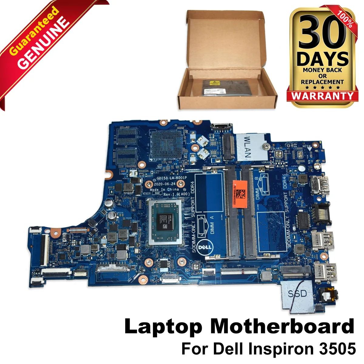 DELL DELL LA-K001P motherboard AMD Athlon Silver 3050U laptop replacement part — product photo