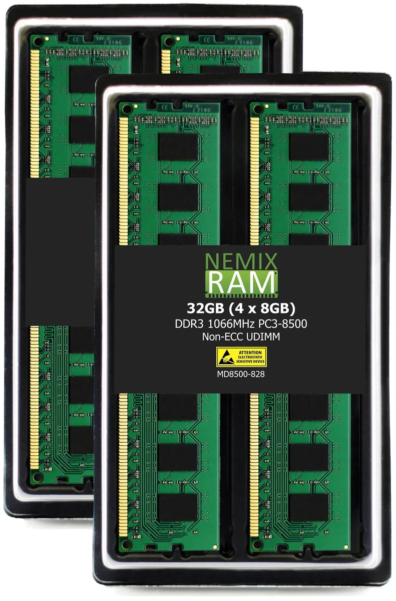 NEMIX RAM NEMIX RAM 32GB (4x8GB) DDR3 1066 PC3-8500 CL7 1.5V 240-Pin UDIMM desktop RAM — product photo