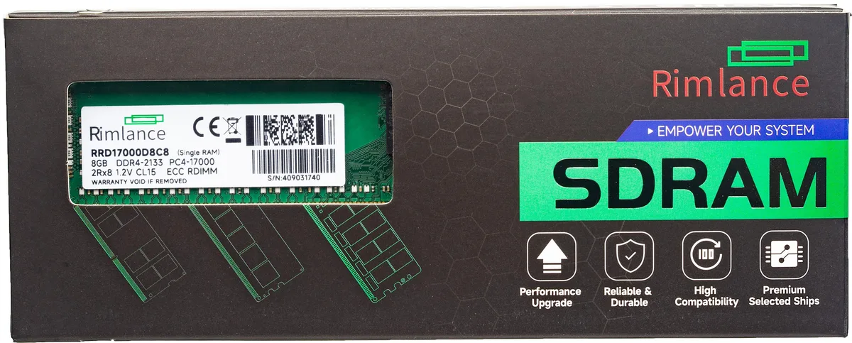 Green 288-pin DDR4 RDIMM module with black chips