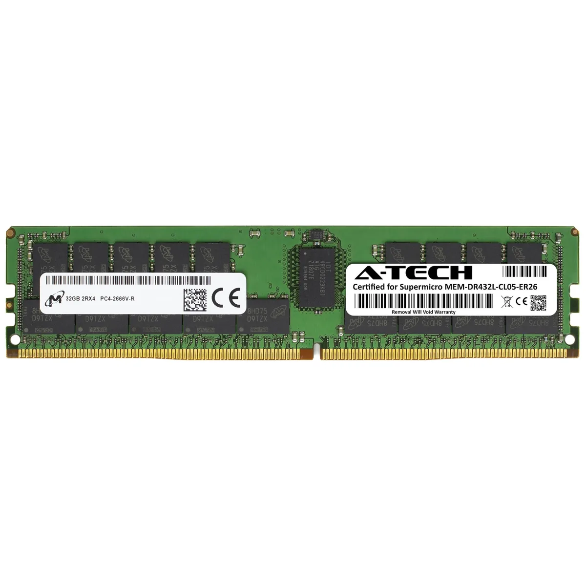 Green circuit board with gold contacts and black memory chips