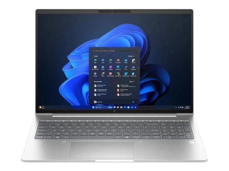 Silver HP EliteBook 6 G1i 16 laptop closed on a plain background