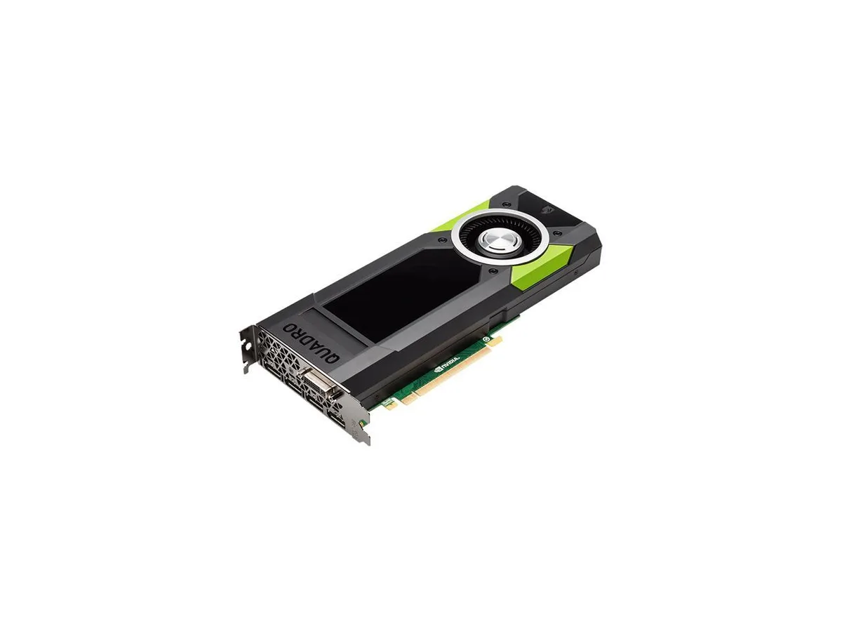 Full-height graphics card with silver fan shroud and metal backplate, four DisplayPort and one DVI outputs visible