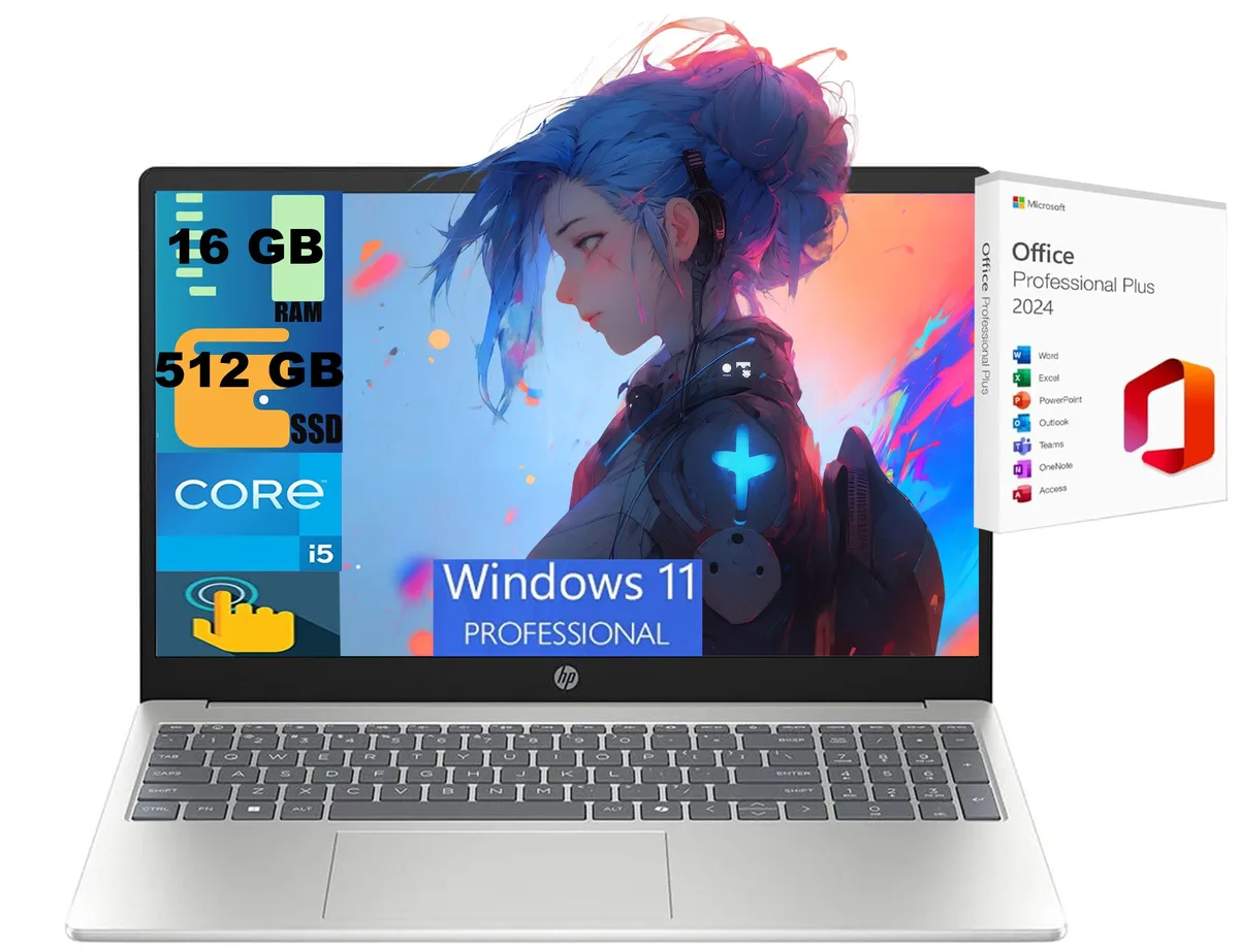 HP HP 15 Raider laptop 15.6" FHD Touchscreen Core i5-1334U 10-core 16GB 512GB Silver — product photo