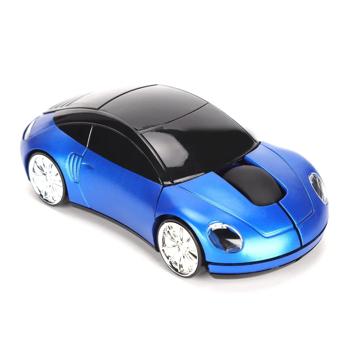 Blue car-shaped wireless gaming mouse with USB receiver