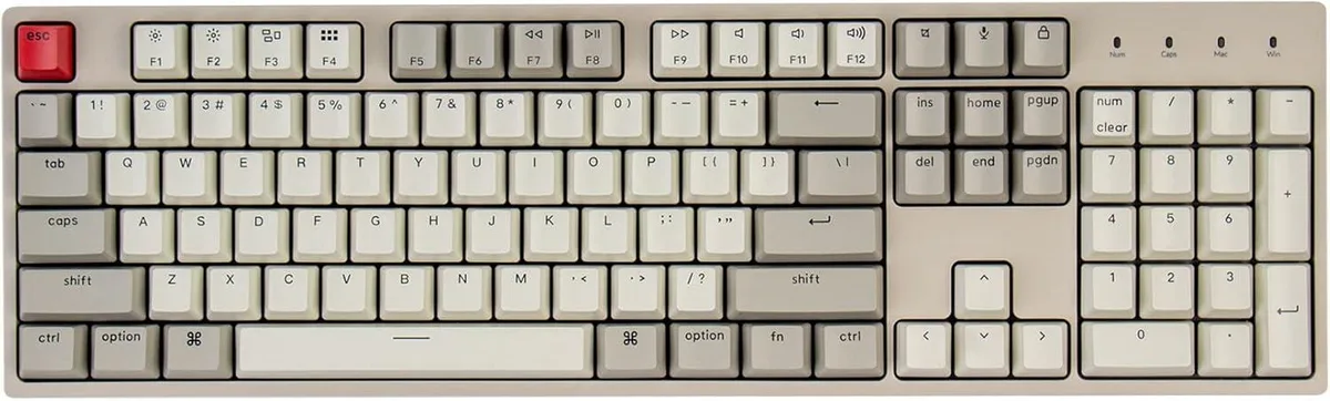 Full-size wired mechanical keyboard with retro-coloured ABS keycaps and braided USB-C cable