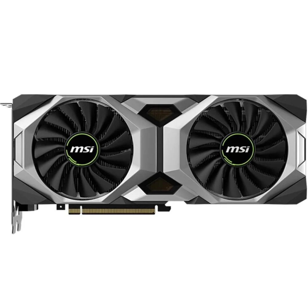 Dual-fan graphics card, silver shroud, black backplate