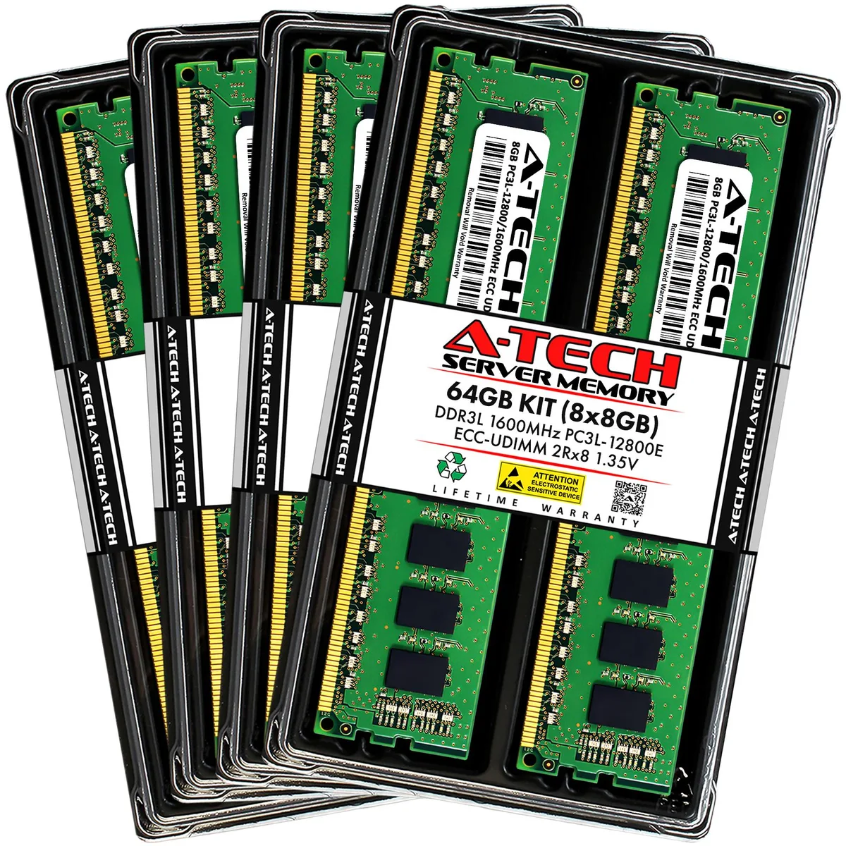 A-Tech A-Tech 64GB (8x8GB) DDR3L 1600 ECC UDIMM 2Rx8 1.35V Server RAM — photo du produit