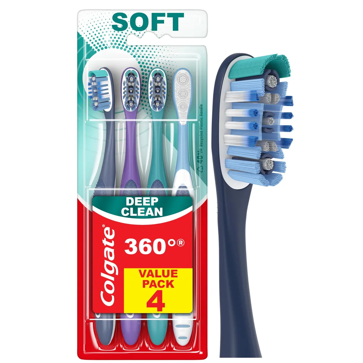  Colgate 360 Whole Mouth Clean Soft Toothbrush 4 Pack Red — product photo