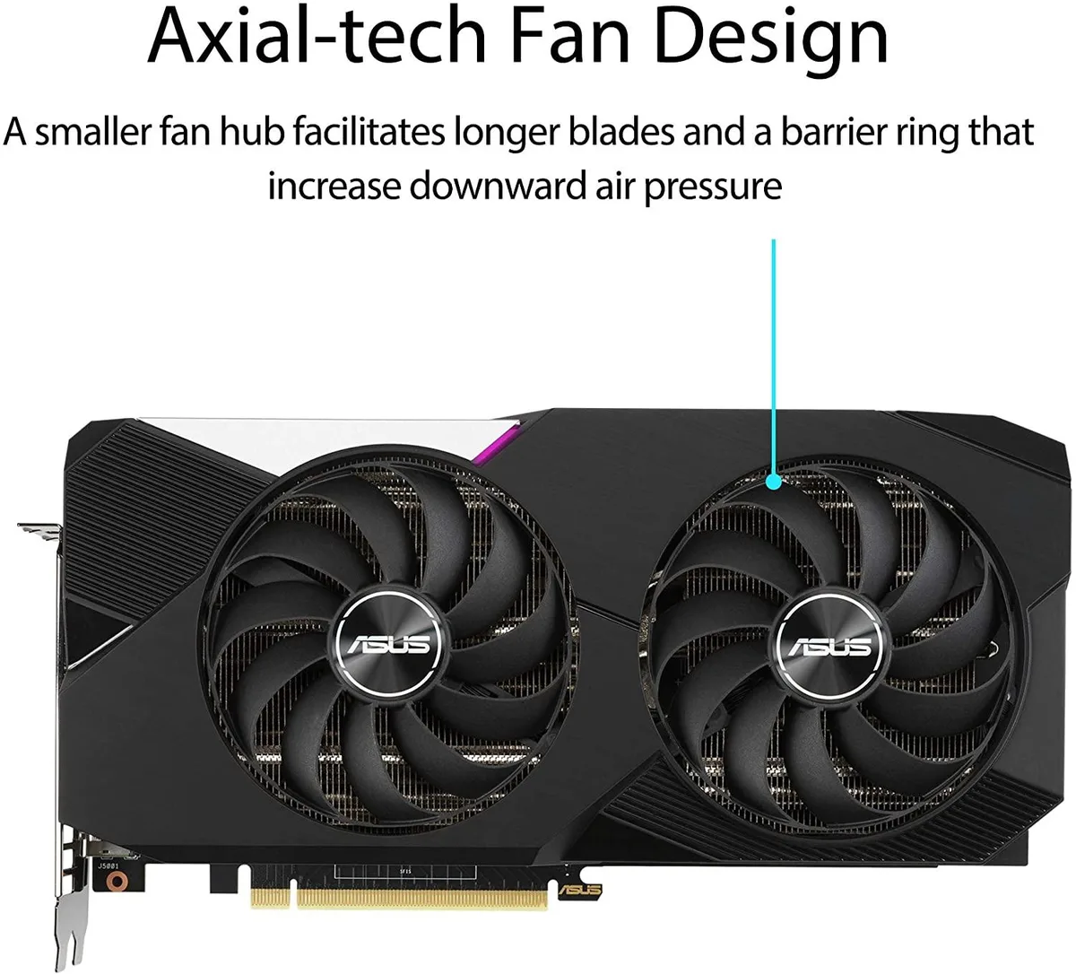 ASUS GeForce RTX 3070 DUAL graphics card with dual fans and metal backplate