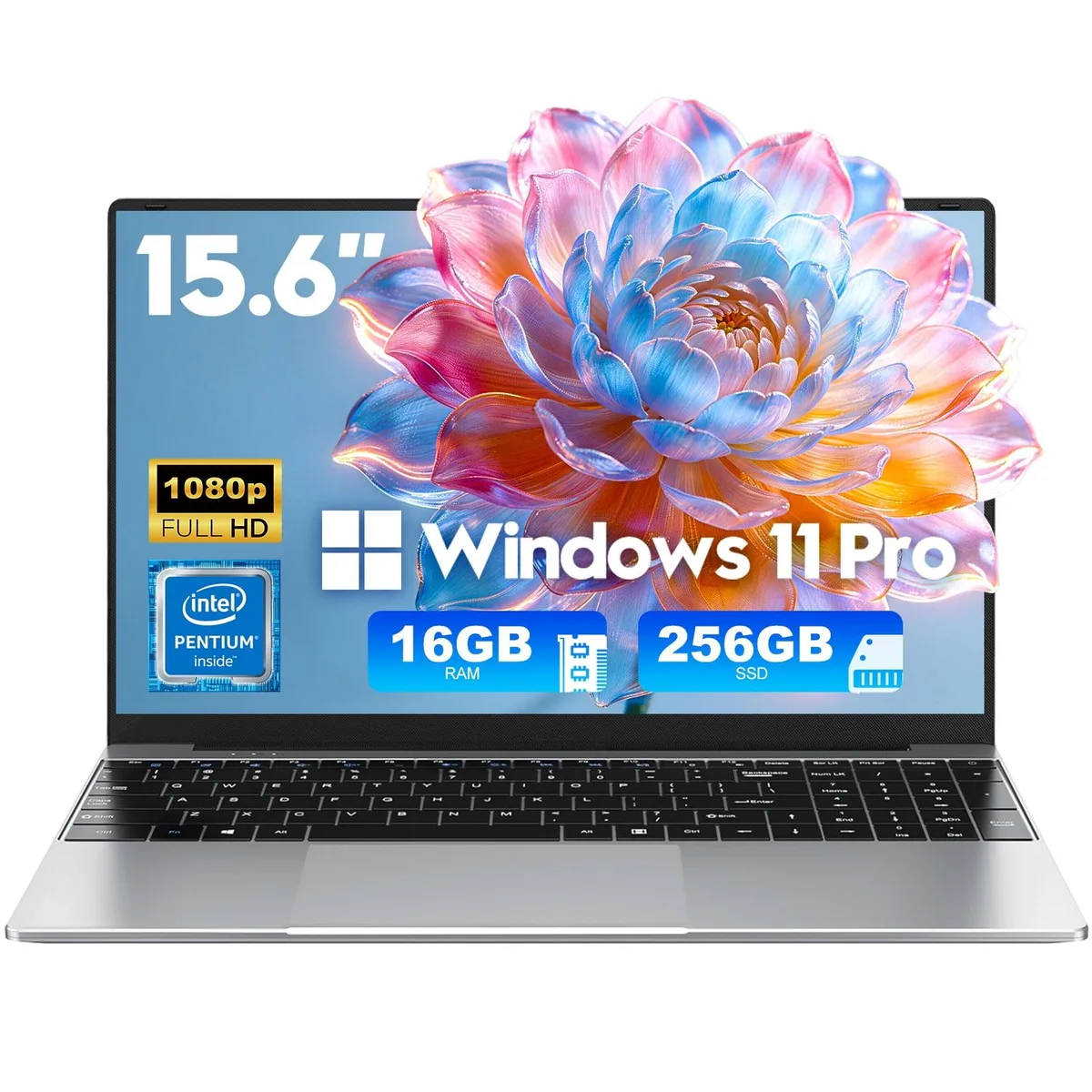 Gray 15.6 inch laptop with numeric keypad and matte finish