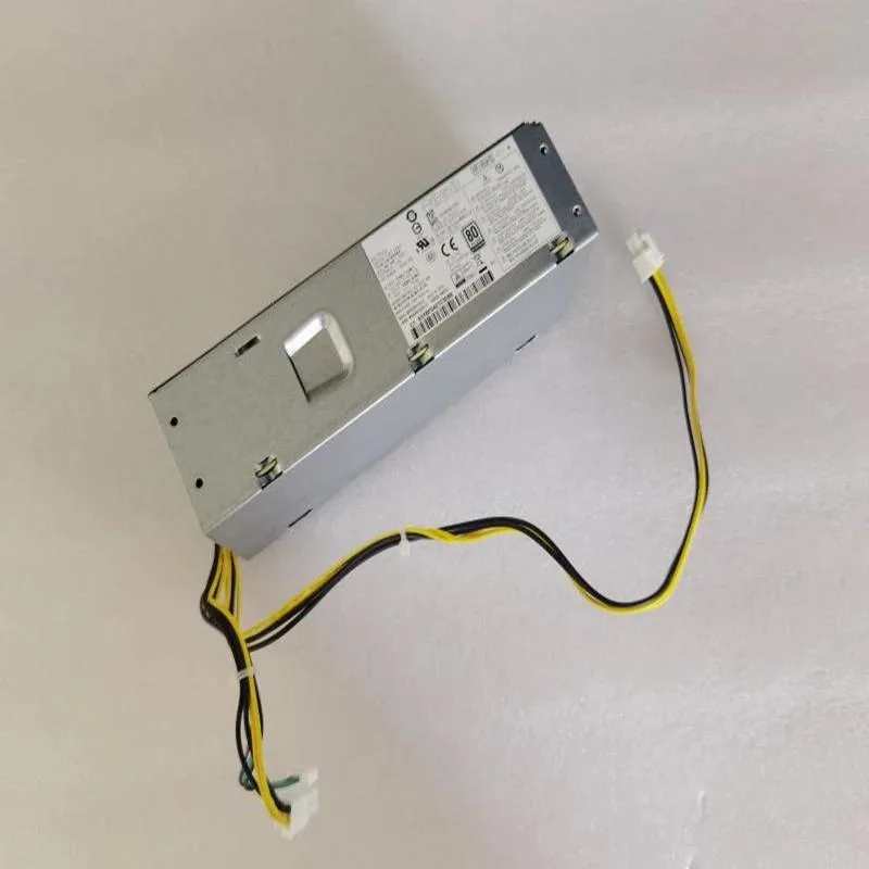Rectangular black metal ATX power supply unit with 4-pin connector visible