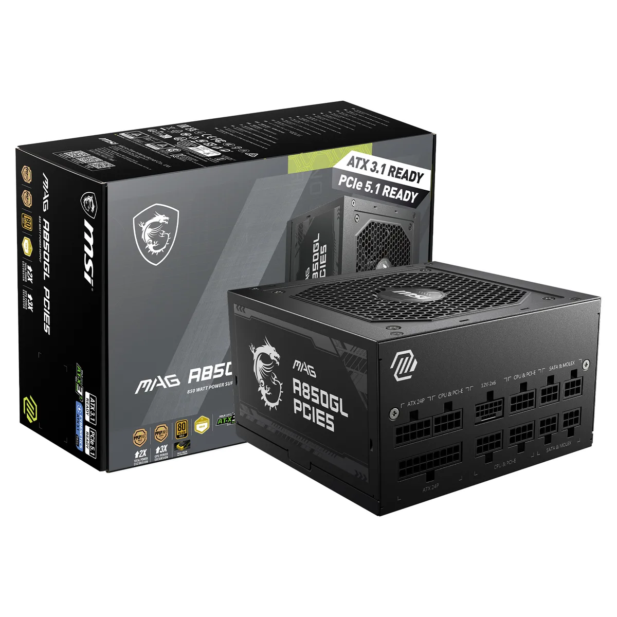 MSI MSI MAG A850GL PCIE5 850W power supply — product photo