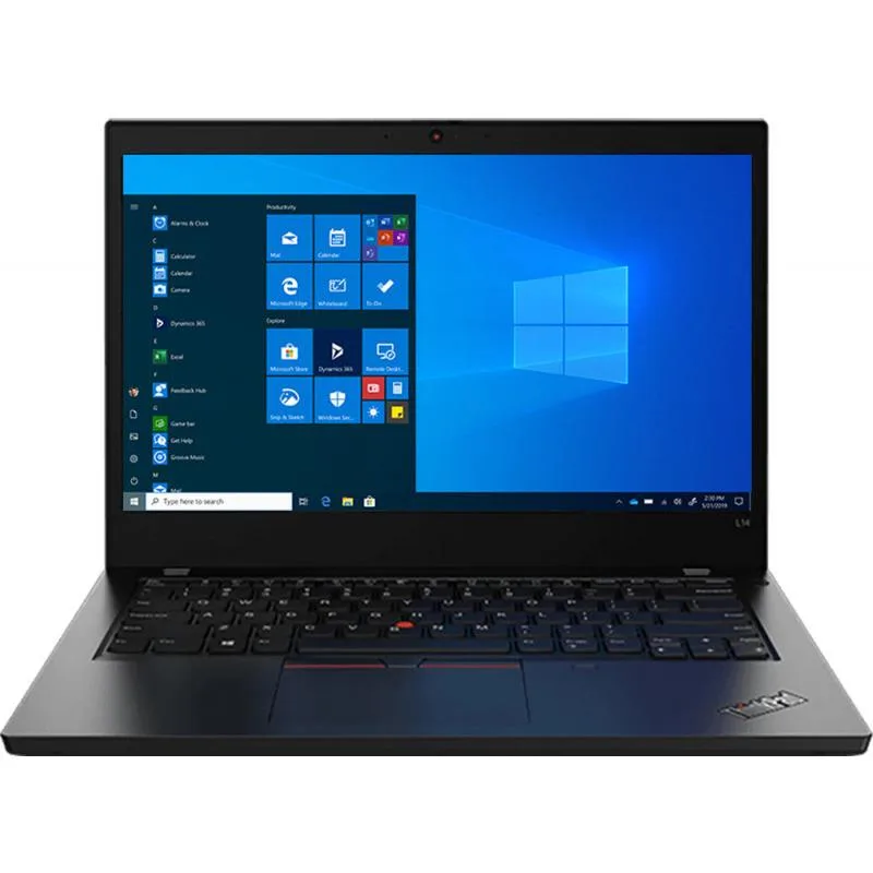 Black 14-inch ThinkPad L14 laptop closed on white surface