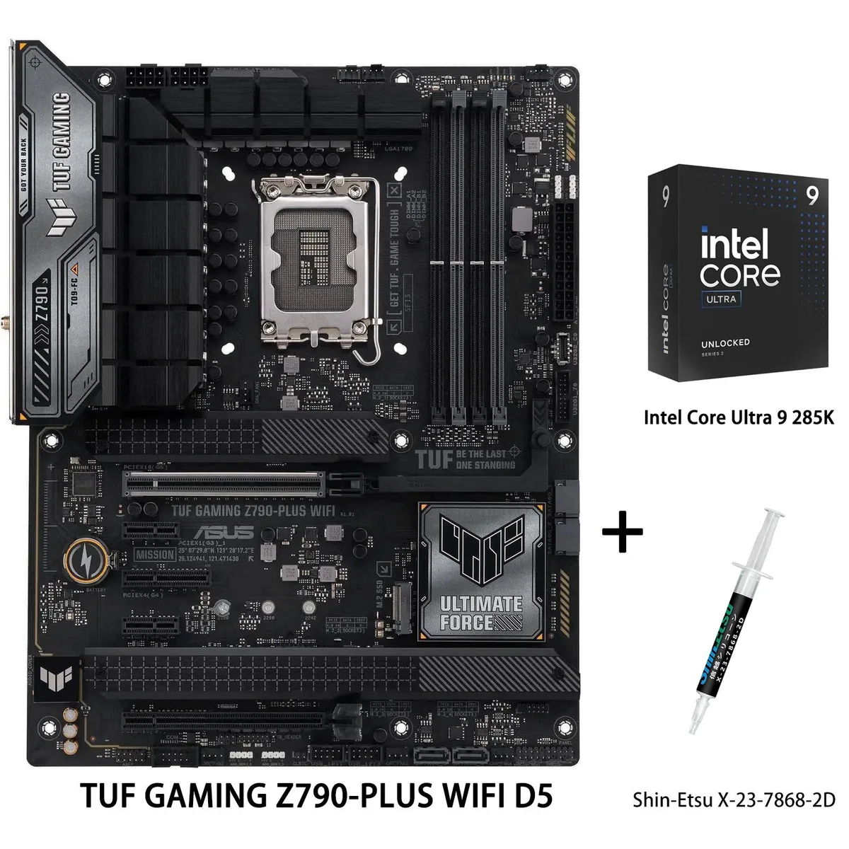 ASUS TUF Z790 ATX motherboard with Intel Ultra 9 285K CPU and thermal grease
