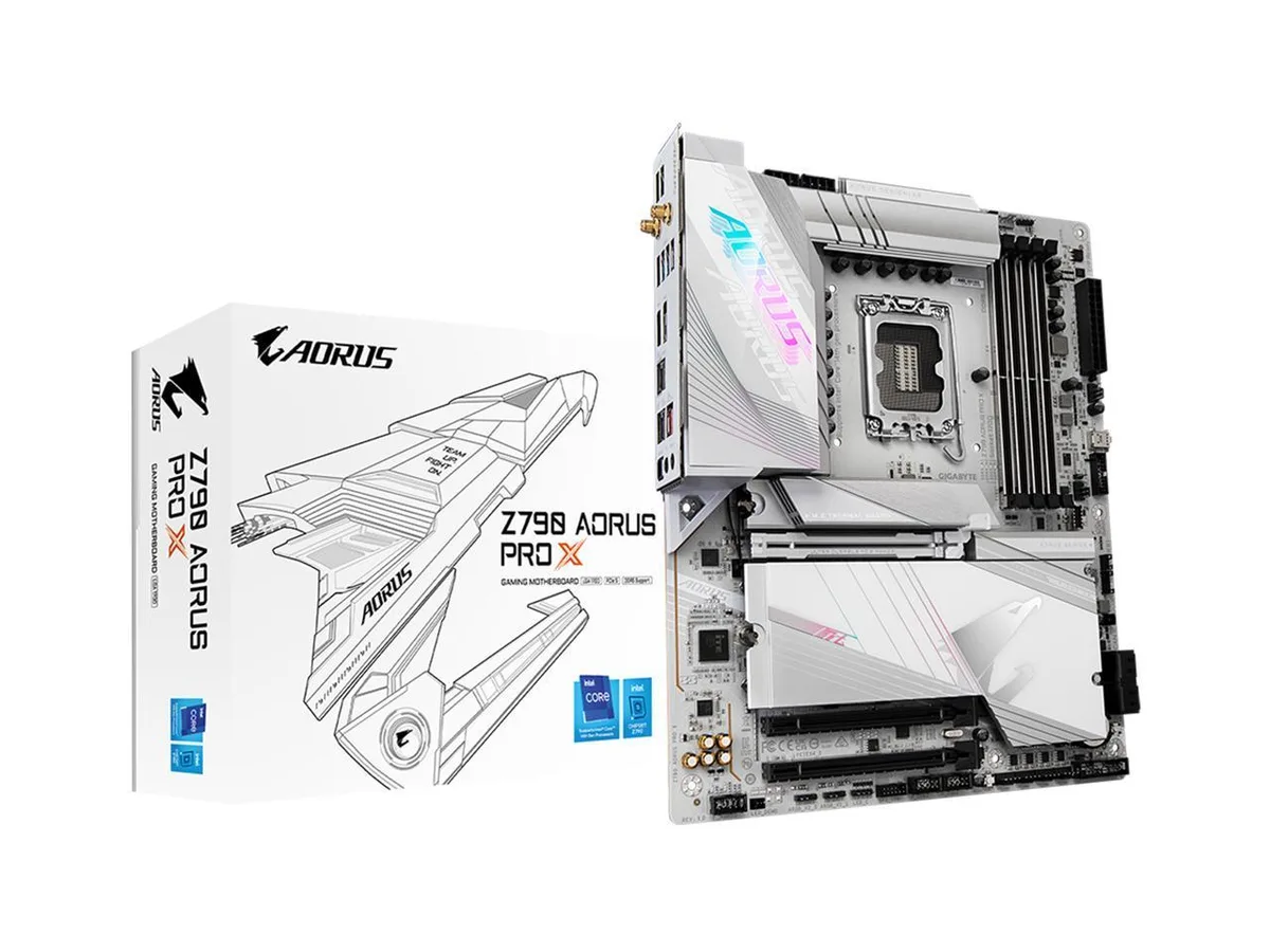 Rectangular ATX motherboard with dark grey metal armour covering the VRM and M.2 slots, silver I/O shield and four black DDR5 slots