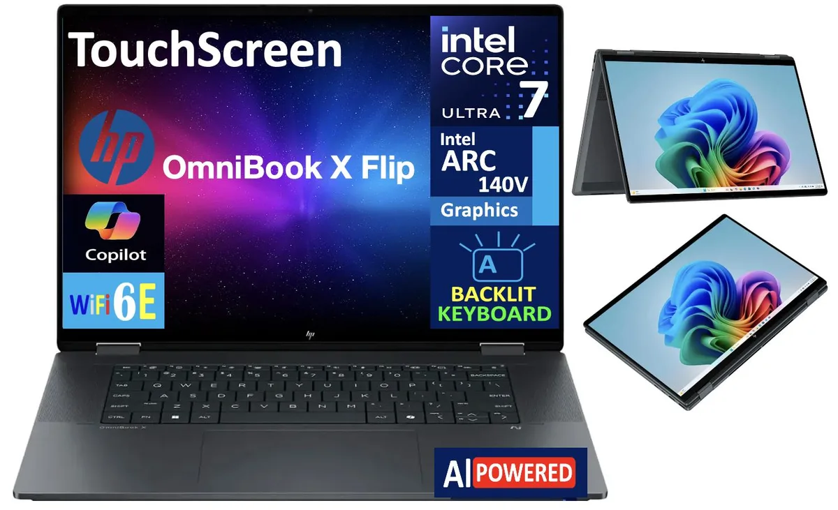 HP HP OmniBook X Flip 2-in-1 Laptop 16" WUXGA Ultra 7-256V 16GB 1TB — photo du produit