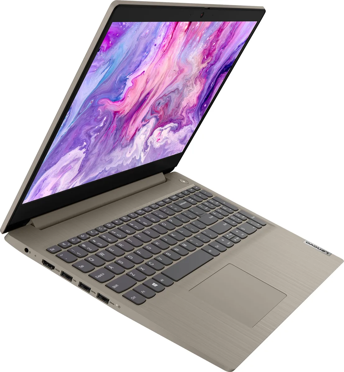 Almond 15.6 inch touchscreen laptop, closed lid, matte finish