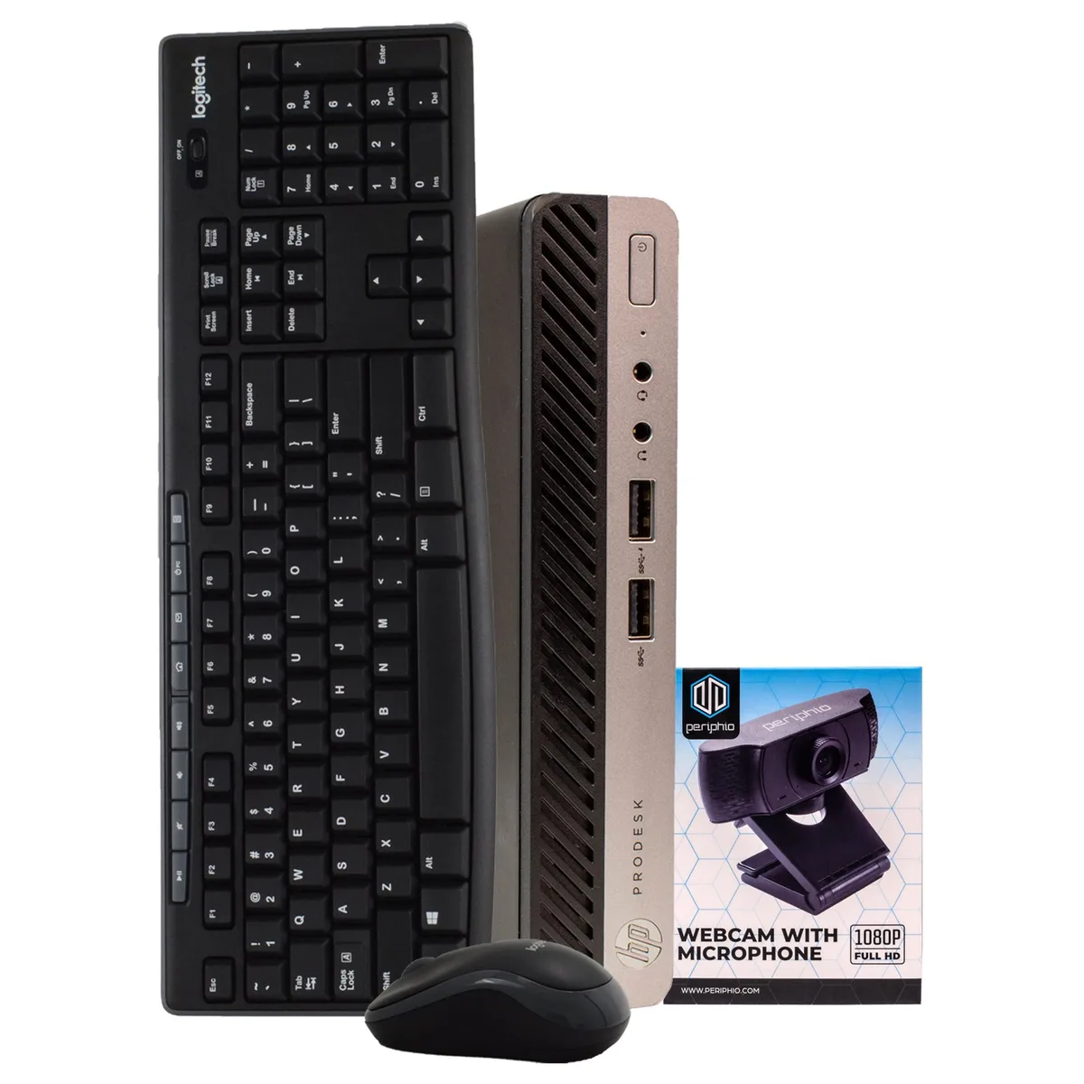Compact black HP ProDesk 400G4 desktop tower with RGB light strip