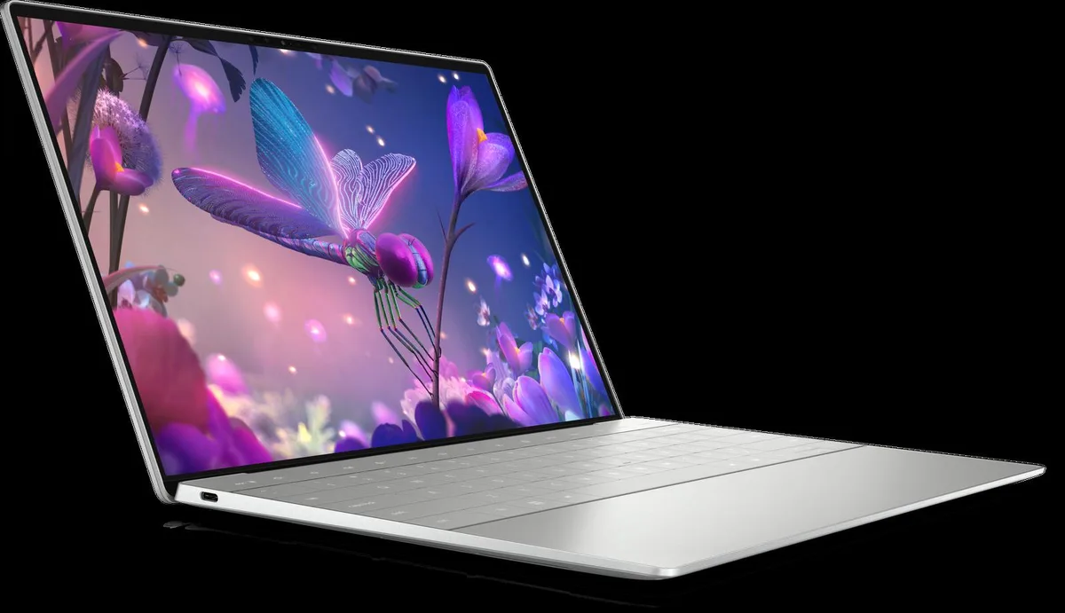 Silver Dell XPS 13 Plus 9320 laptop with 13.4 inch OLED touchscreen and minimalist keyboard