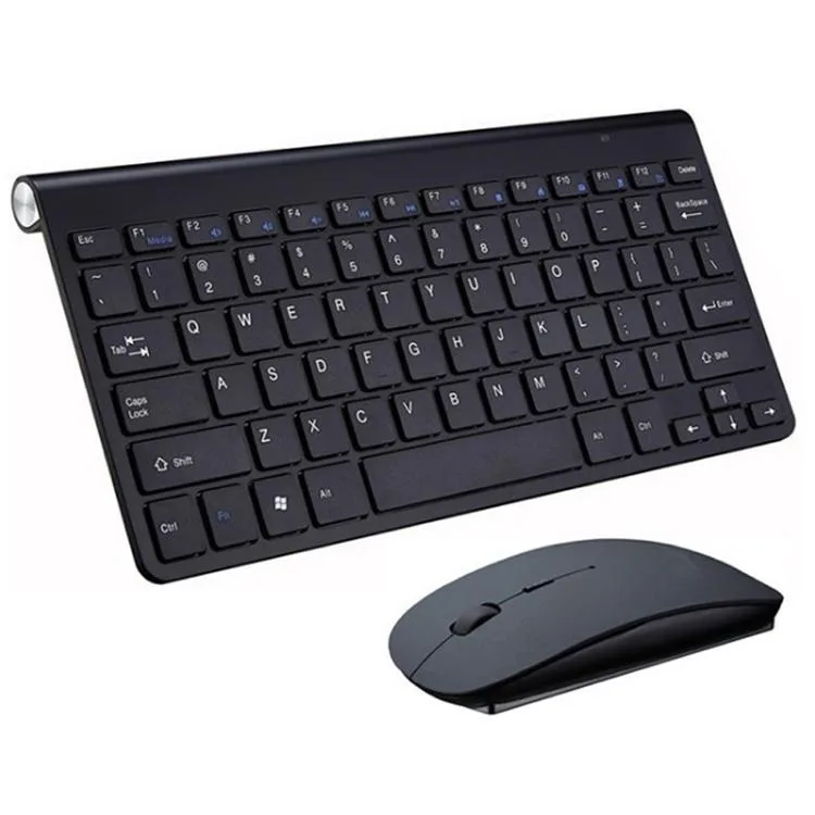 Black compact wireless keyboard and mouse set on USB receiver