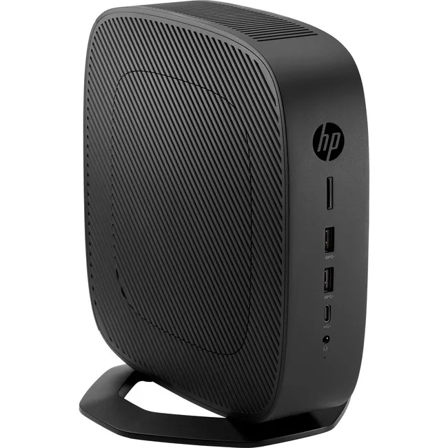 Compact silver thin-client box with front USB ports and rear DisplayPort connections