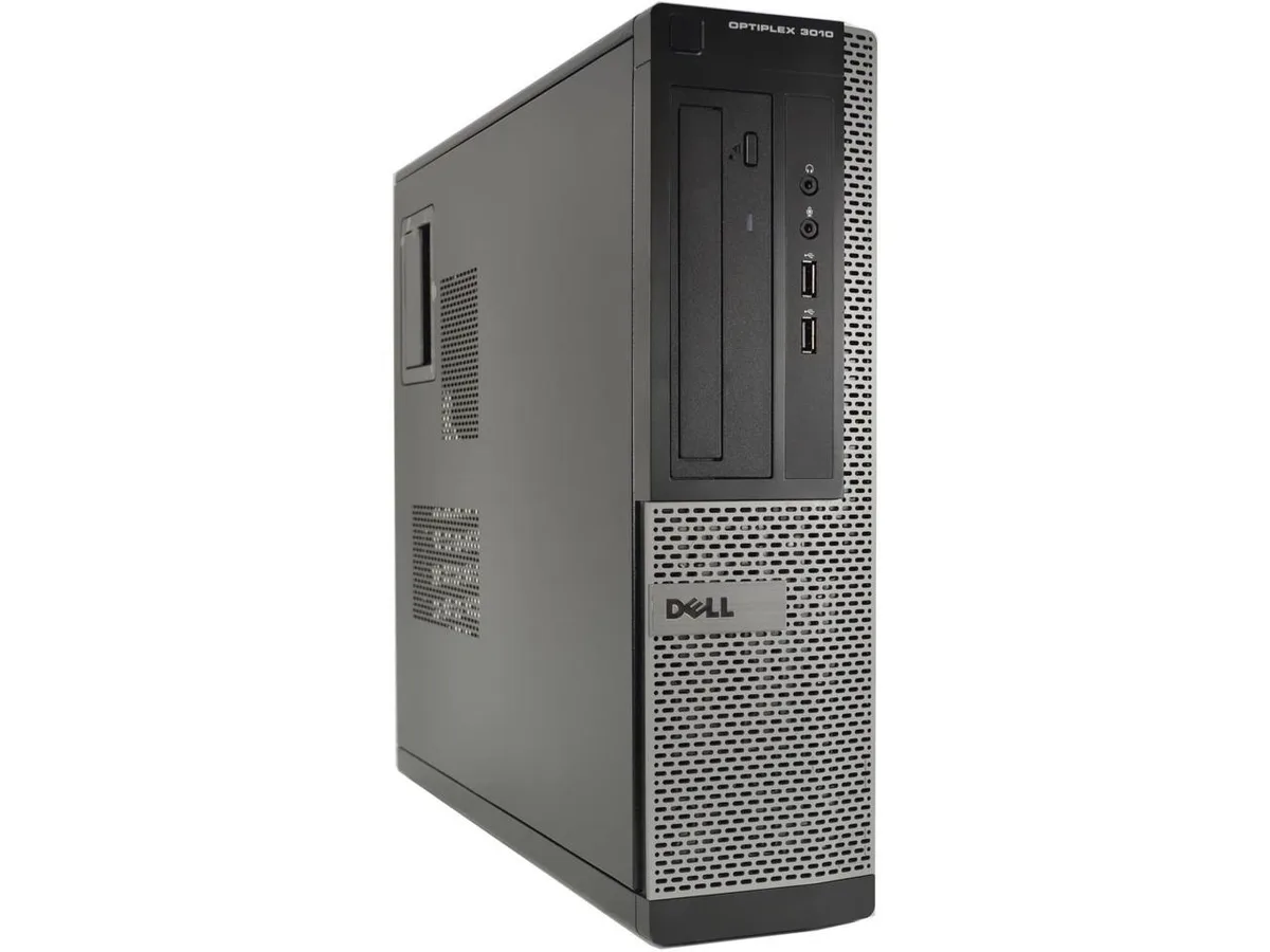 Black and silver Dell OptiPlex 3010 desktop tower with DVD-RW drive