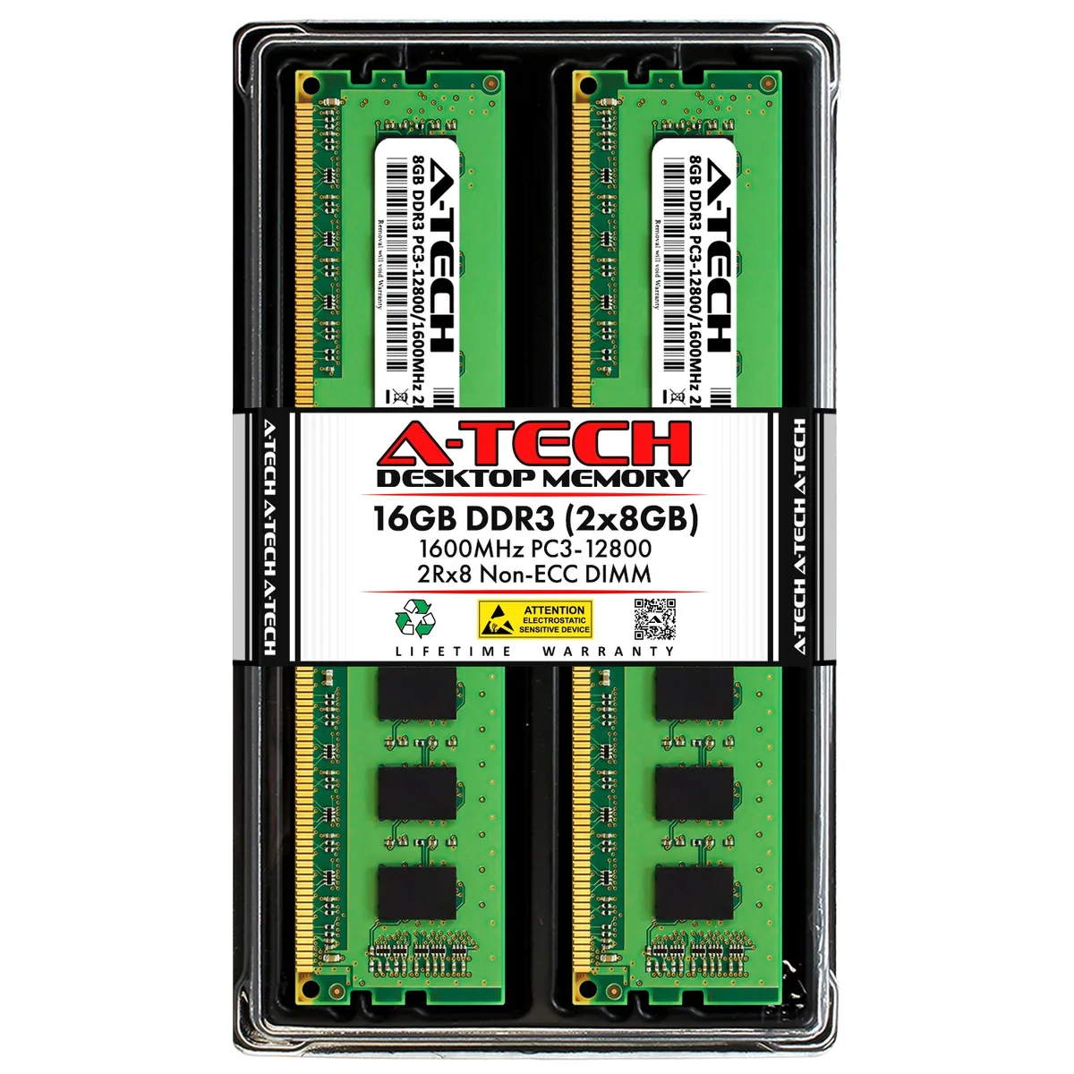 Two green DDR3 DIMM sticks with black chips, 240-pin