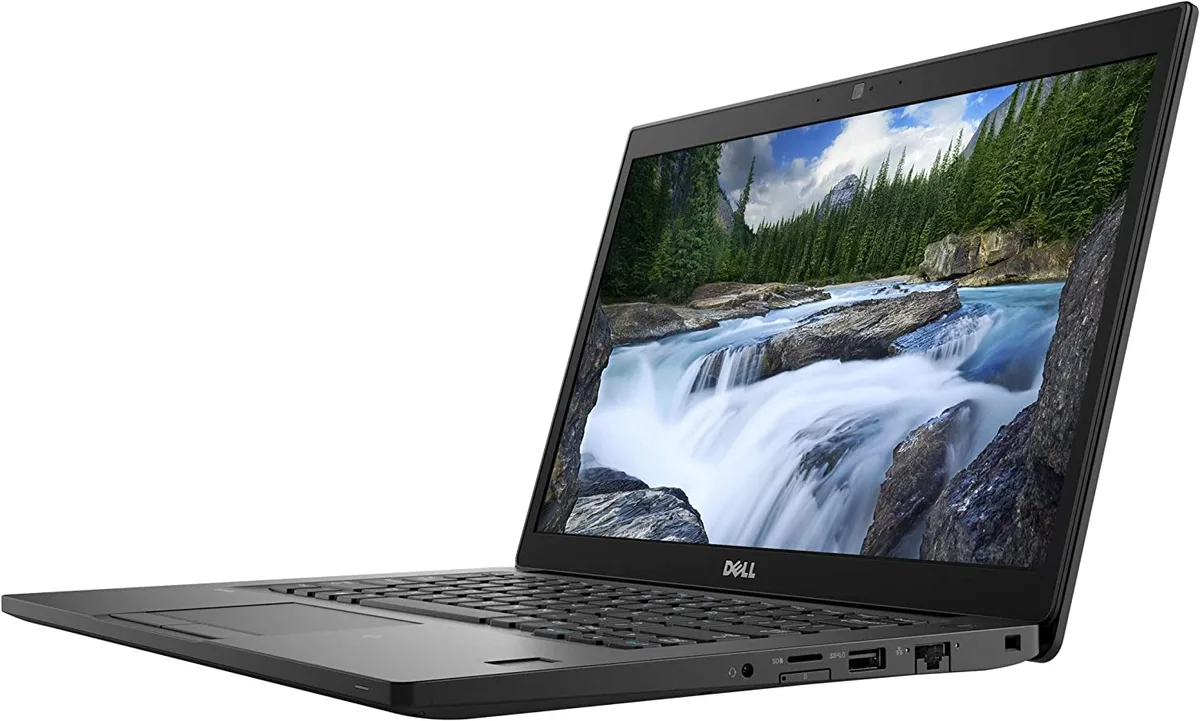 Silver Dell Latitude 7490 laptop, 14 inch matte screen, backlit keyboard, compact business design
