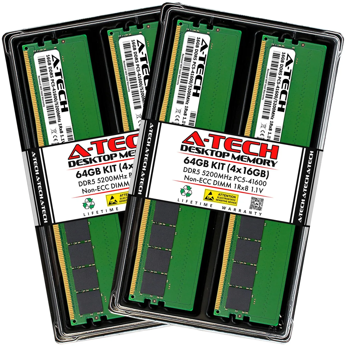A-Tech A-Tech 64GB (4x16GB) DDR5 5200MHz CL42 1.1V 288-Pin Desktop RAM Kit — photo du produit
