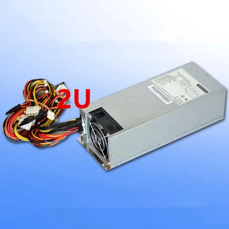 Rectangular silver 2U ATX power supply unit with rear fan grille