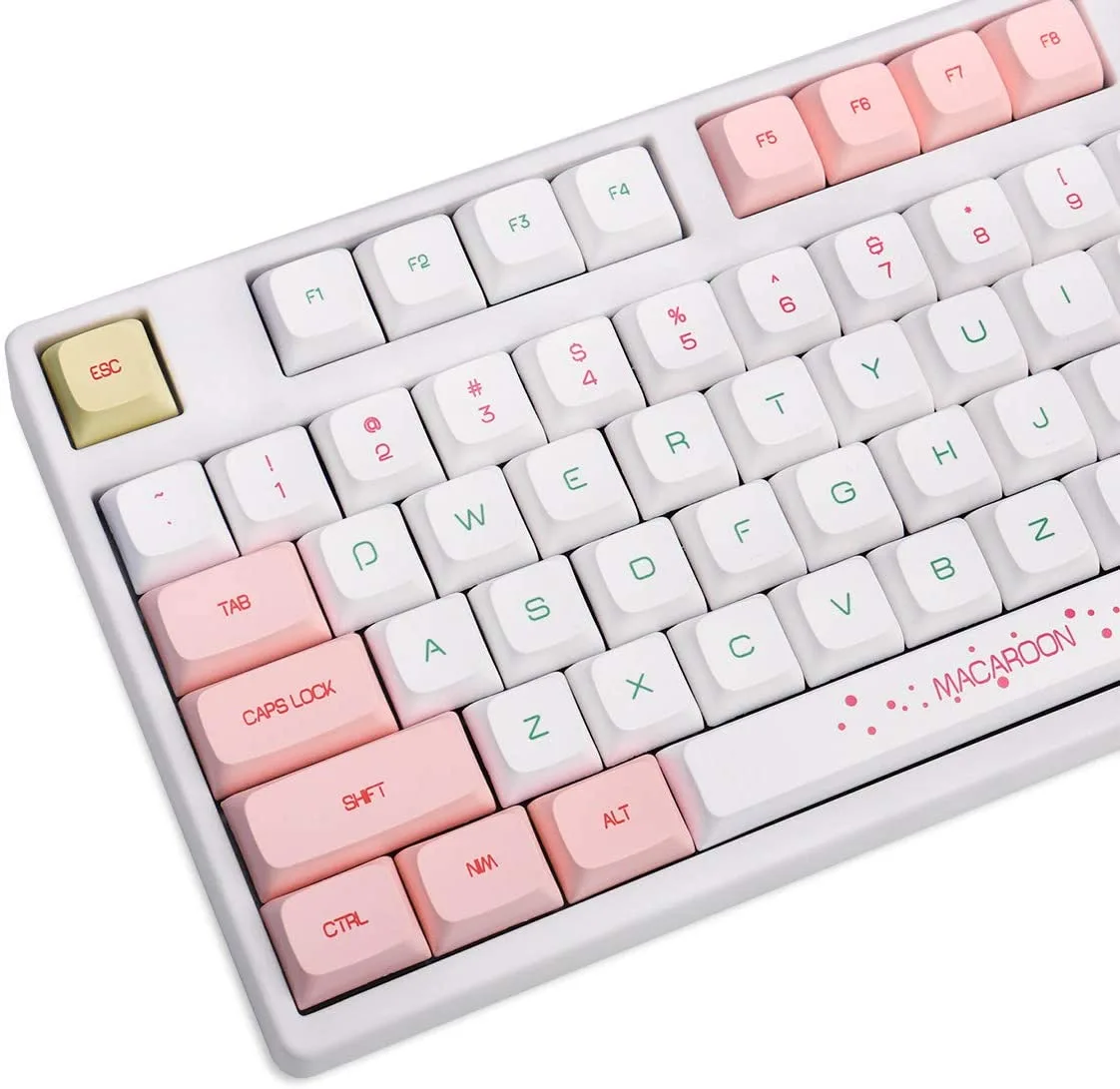 146 pink and white XDA PBT keycaps with a macaron colour scheme and 1.5 mm thick walls