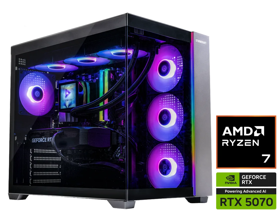 STORMCRAFT STORMCRAFT FA780XDCB-570N1 gaming PC Ryzen 7 7800X3D RTX 5070 32GB DDR5 1TB NVMe — product photo