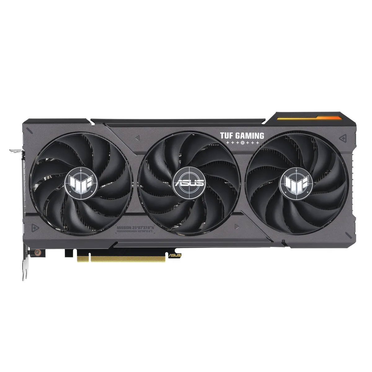 ASUS TUF Gaming RTX 4060 Ti triple-fan graphics card with metal backplate and industrial grey finish