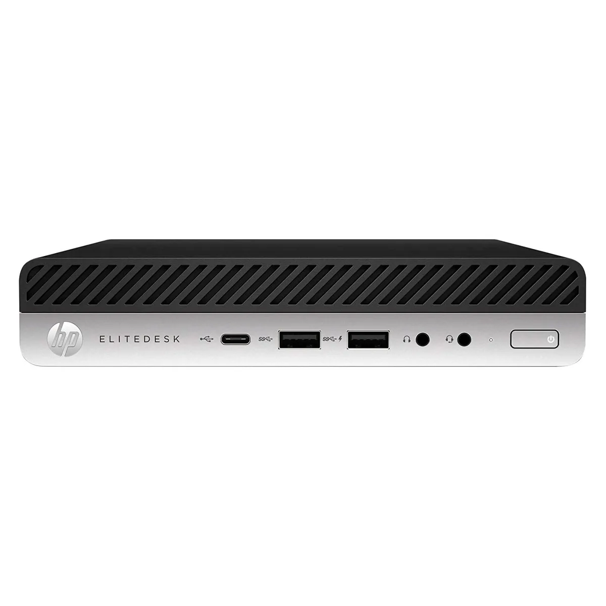 Compact silver mini desktop PC with HP branding