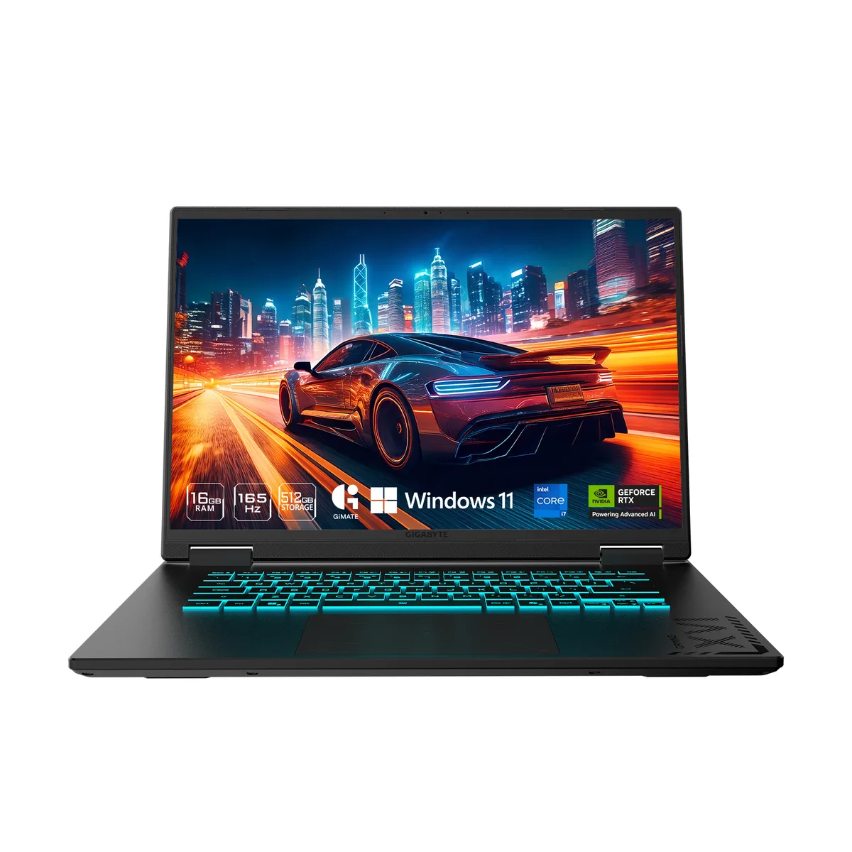 A 16 inch black steel gaming laptop with a matte finish and tapered profile