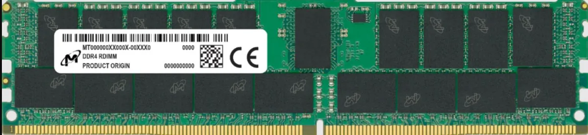 Green rectangular DDR4 DIMM with black chips and gold contacts