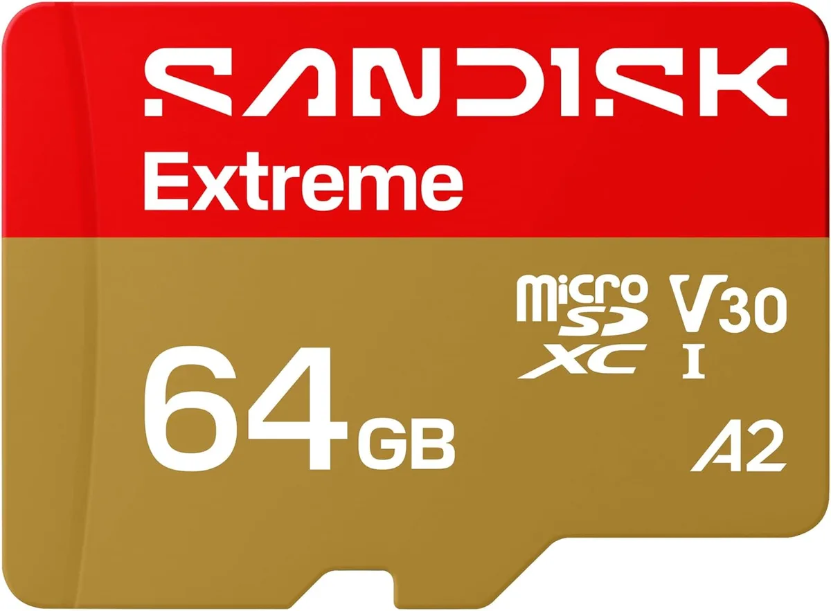 Small red microSD card with SanDisk Extreme branding