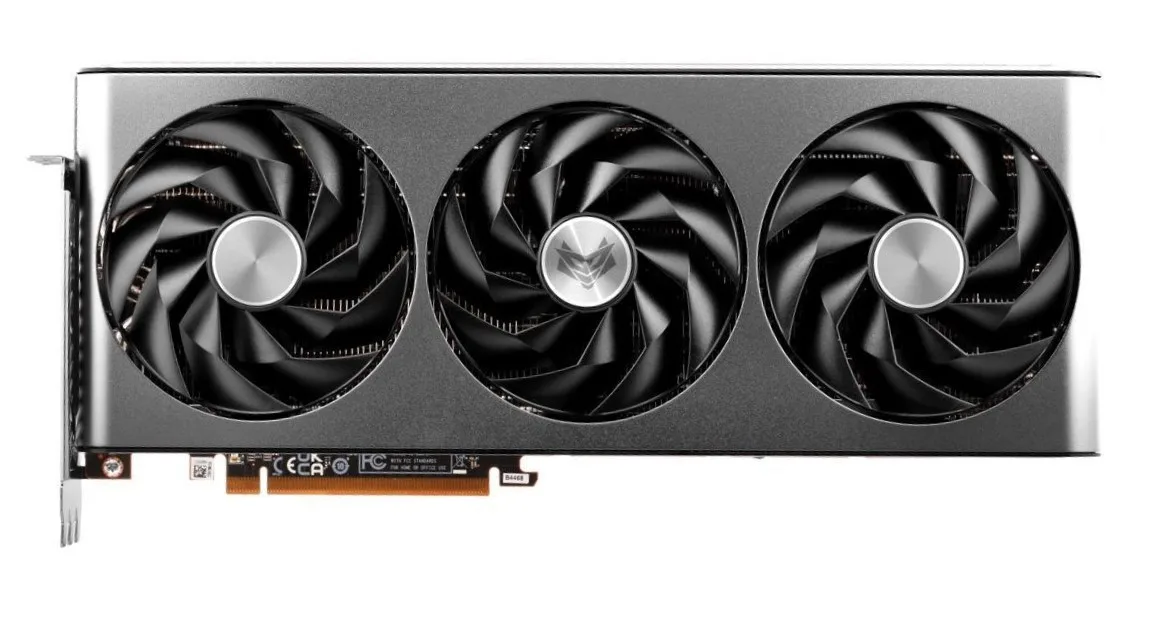 Sapphire NITRO+ Radeon RX 7800 XT graphics card with triple fans and silver shroud