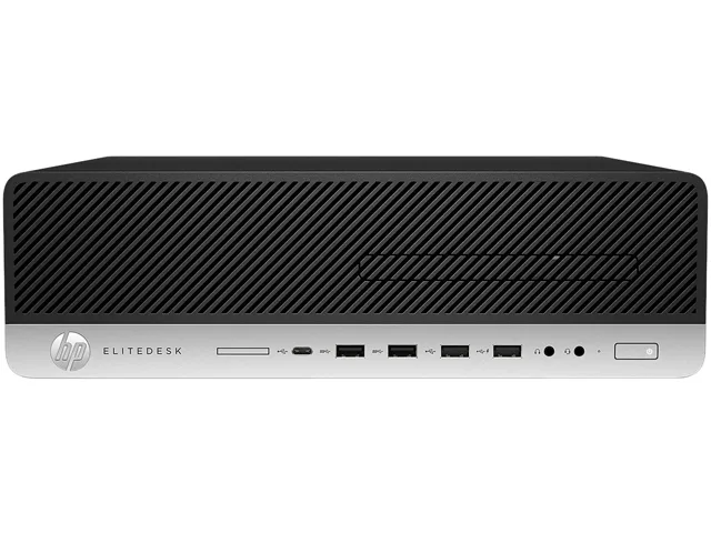 Small black rectangular desktop tower with front DVD slot