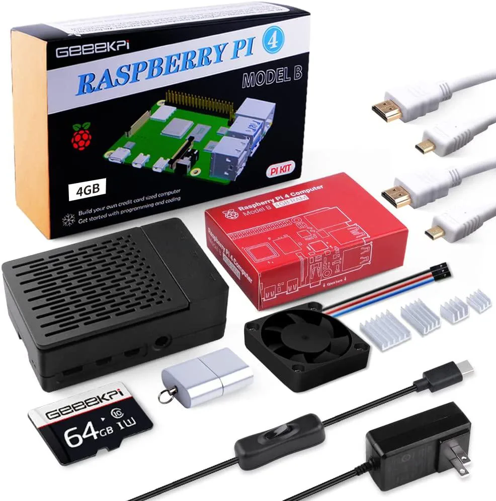 BFKK BFKK Raspberry Pi 4 4GB Starter Kit 64GB Edition with PWM Fan 18W Power Supply HDMI Cables barebone mini PC — Produktfoto