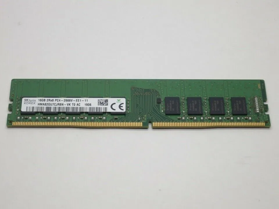Green rectangular circuit board with gold edge connectors and black memory chips on both sides